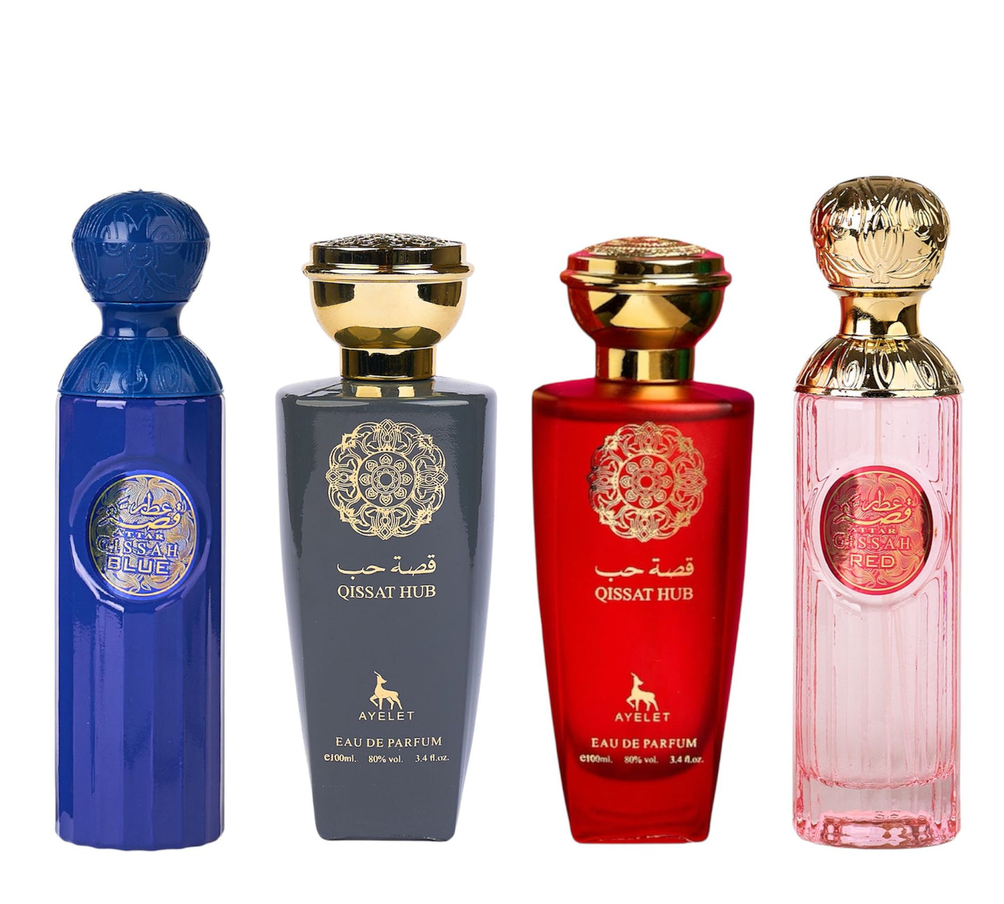 Set 4 Parfumuri Orientale ( 2xDama + 2xBarbat ) - Gissah Blue + Qissat Red + Qissat Grey + Gissah Red