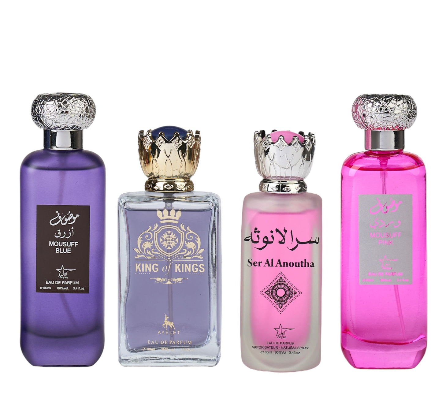 Set 4 Parfumuri Orientale ( 2xDama + 2xBarbat ) - Mousuff Blue + King of Kings + Anoutha + Mousuff Pink