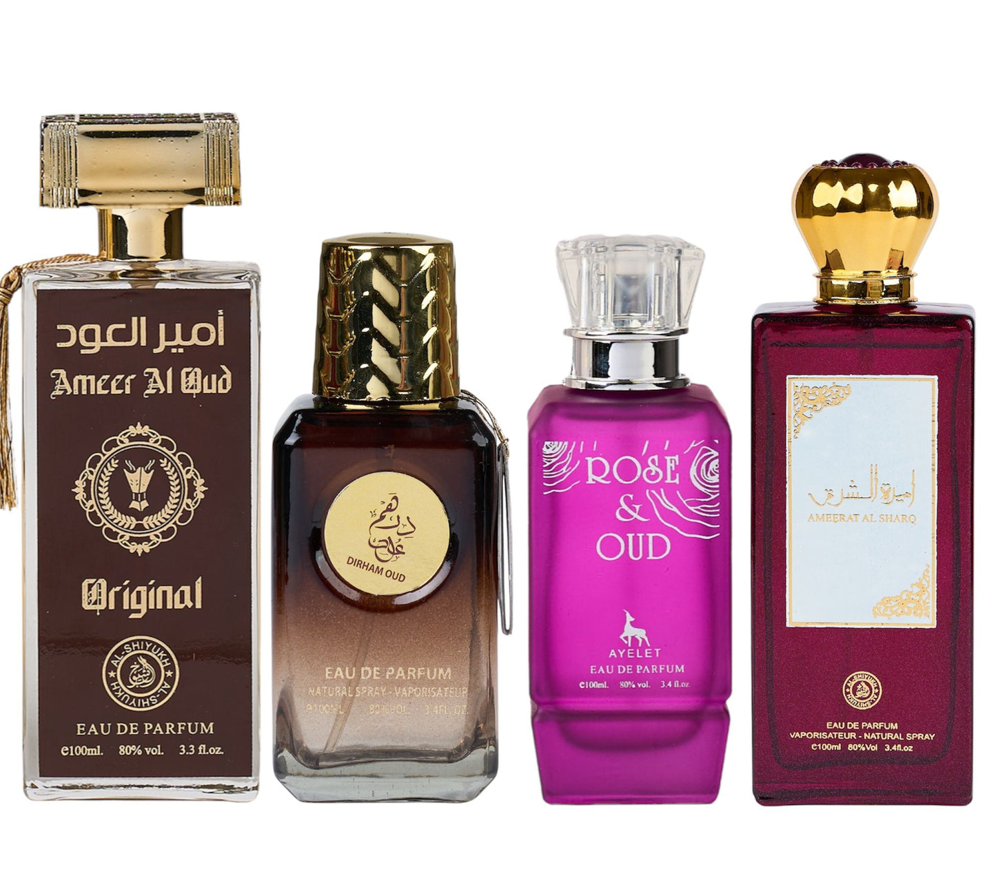 Set 4 Parfumuri Orientale ( 2xDama + 2xBarbat ) - Ameer Original + Dirham Oud + Rose & Oud+ Ameerat Purple