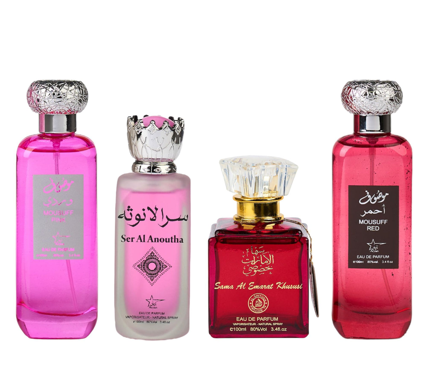 Set 4 Parfumuri Orientale De Dama - Mousuff Pink + Anoutha + Sama Al Emarat + Mousuff Red