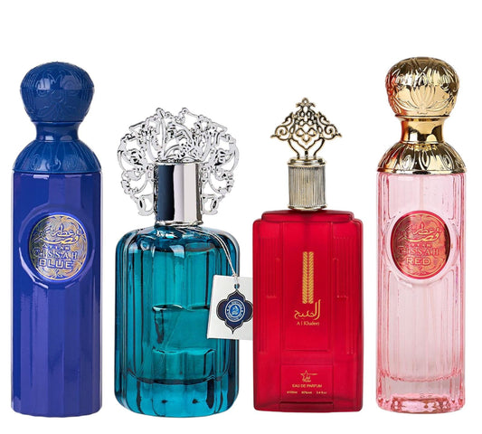 Set 4 Parfumuri Orientale ( 2xDama + 2xBarbat ) - Gissah Blue + Majd Al Emarat + Lamast + Gissah Red