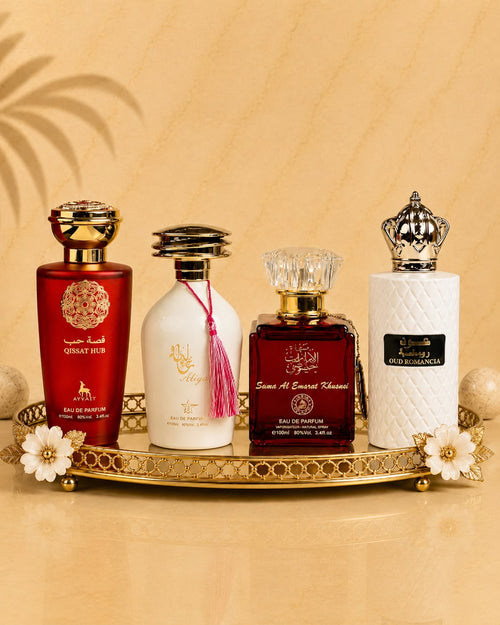 Set 4 Parfumuri Orientale De Dama - Qissat Hub Red + Aliya + Sama Emarat + Oud Romancia