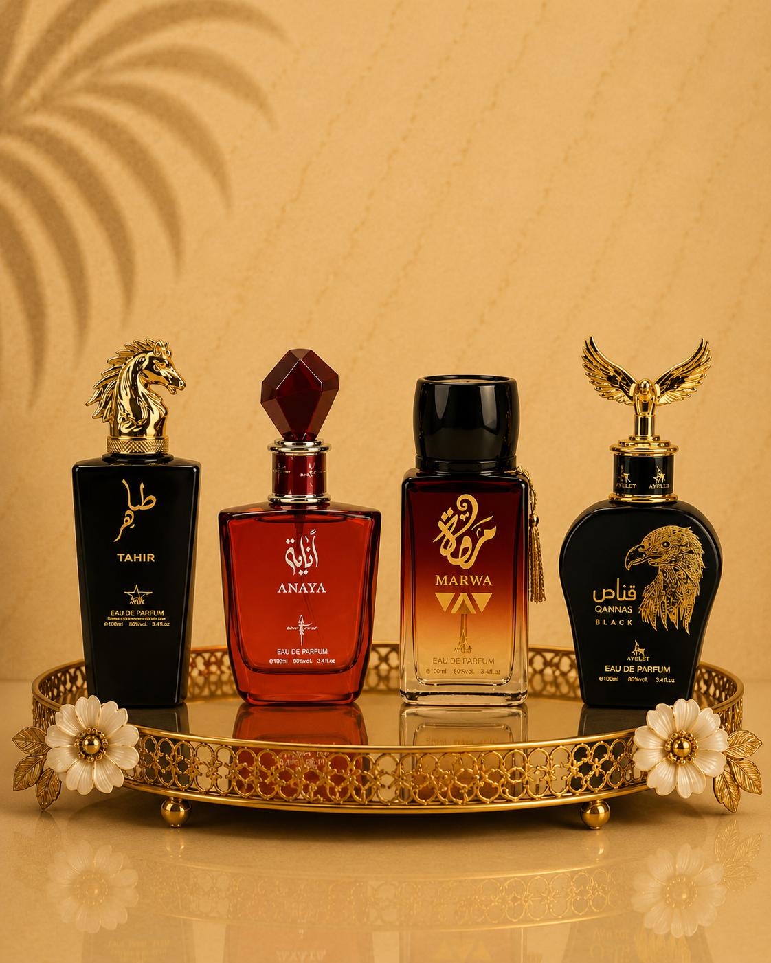Set 4 Parfumuri Orientale ( 2xDama + 2xBarbat) - Tahir + Marwa + Anaya + Qannas Black