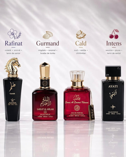 Set 4 Parfumuri Orientale ( 2xDama + 2xBarbat) - Tahir + Lailat al Ahlam + Sama Al Emarat + Ayati Black