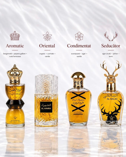 Set 4 Parfumuri Orientale De Barbati -  Al Hamra Royal + Oud Modern + Oud al Khashab + Maliki
