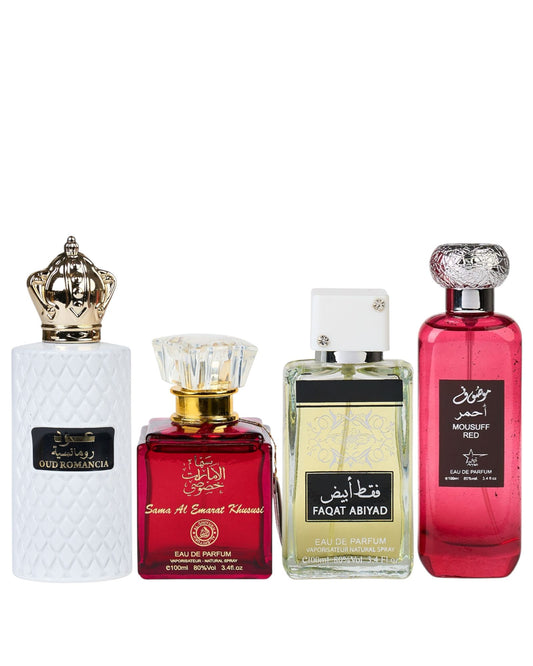 Set 4 Parfumuri Orientale de Dama - Oud Romancia + Sama Al Emarat + Faqat + Mousuff Red