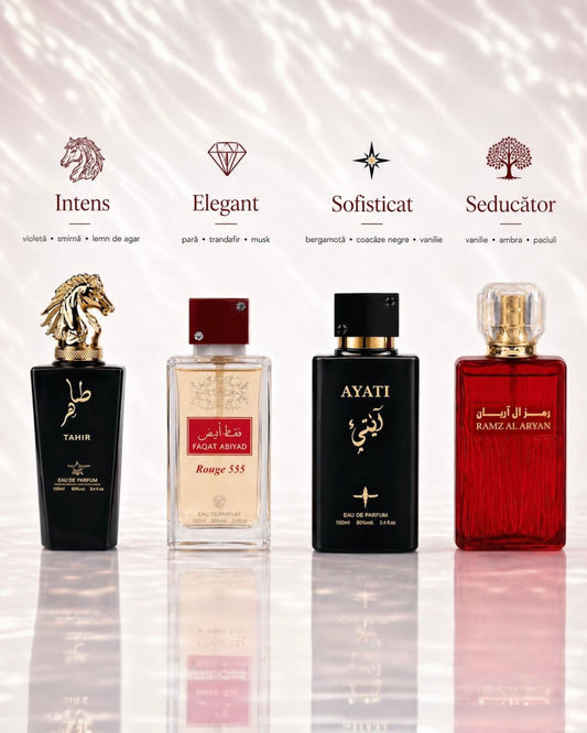 Set 4 Parfumuri Orientale ( 2xDama + 2xBarbat) - Tahir + Rouge 555 + Ayati Black + Ramz Aryan