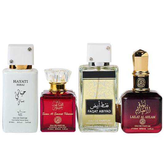 Set 4 Parfumuri Orientale de Dama - Hayati Nisai + Sama Al Emarat + Faqat + Lailat Al Ahlam