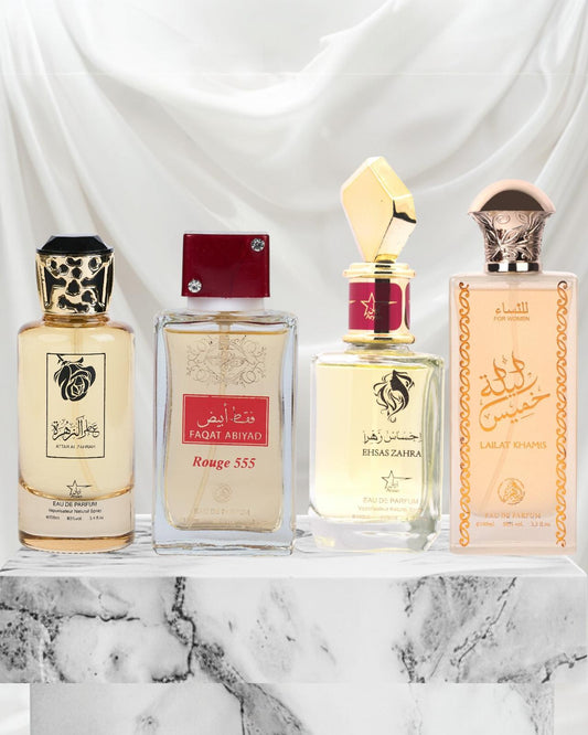 Set 4 Parfumuri Orientale De Dama - Attar + Faqat Abiyad + Ehsas Zahra + Lailat Khamise