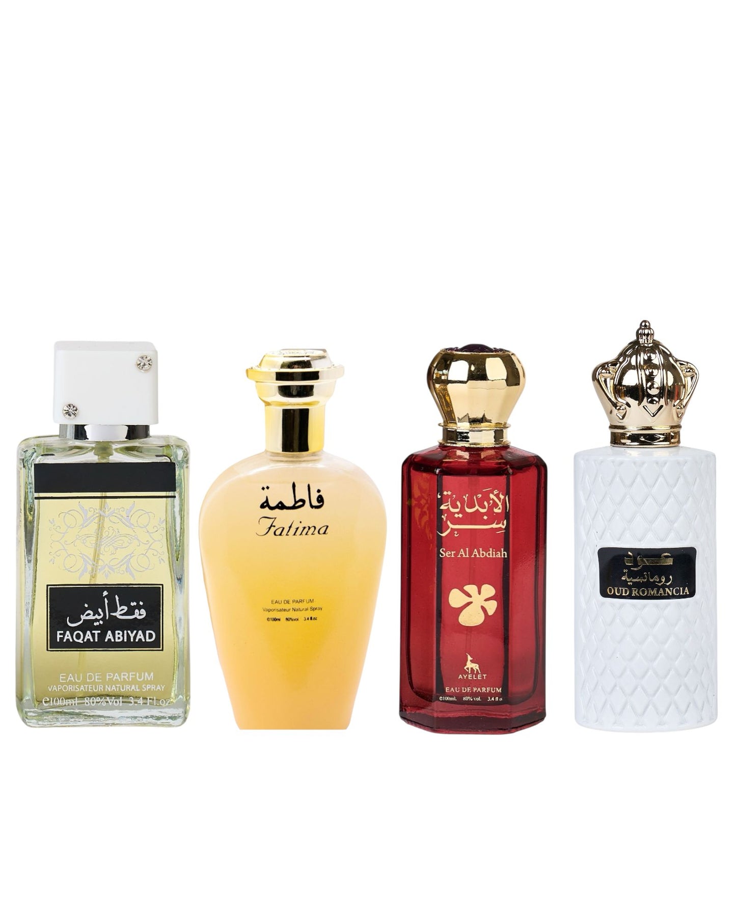 Set 4 Parfumuri Orientale de Dama - Faqat Abiyad + Fatima + Ser al Abdiah+ Oud Romancia