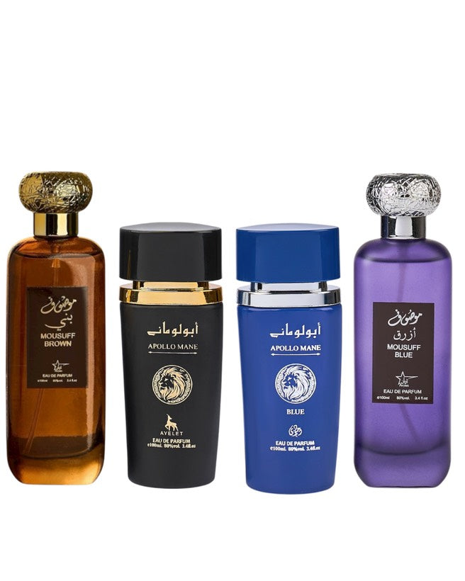 Set 4 Parfumuri Orientale De Barbati - Mousuff Brown + Apollo Black + Apollo Blue + Mousuff Blue
