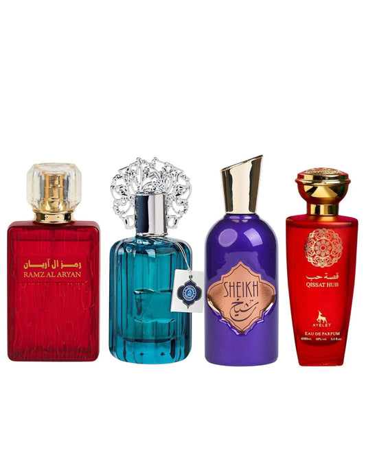 Set 4 Parfumuri Orientale De Barbati - Ramz Al Aryan + Majd al Emarat + Sheikh+ Qissat Hub Red
