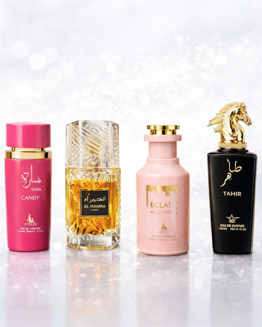 Set 4 Parfumuri Orientale ( 2xDama + 2xBarbat) - Sara Candy + Al Hamra Royal + Eclat + Tahir