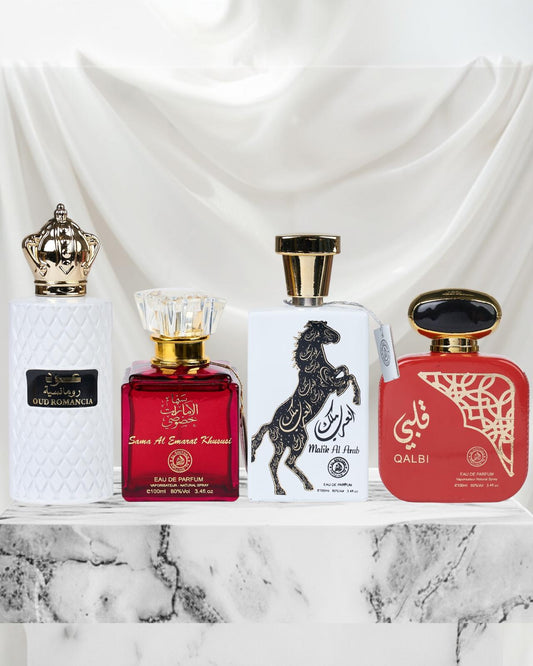 Set 4 Parfumuri Orientale ( 2xDama + 2xBarbat ) - Oud Romancia + Sama El Emarat + Malik Al Arab + Qalbi