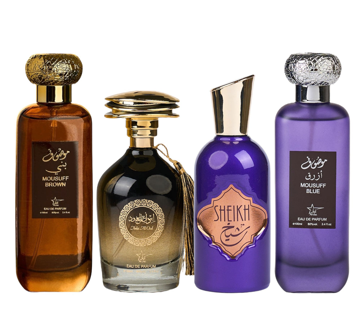 Set 4 Parfumuri Orientale de Barbati - Mousuff Brown + Ibda Al Oud + Sheikh + Mousuff Blue