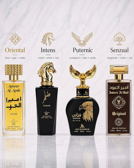 Set 4 Parfumuri Orientale De Barbati - Ameer Arab Elixir + Tahir + Qannas Black + Ameer Oud Original