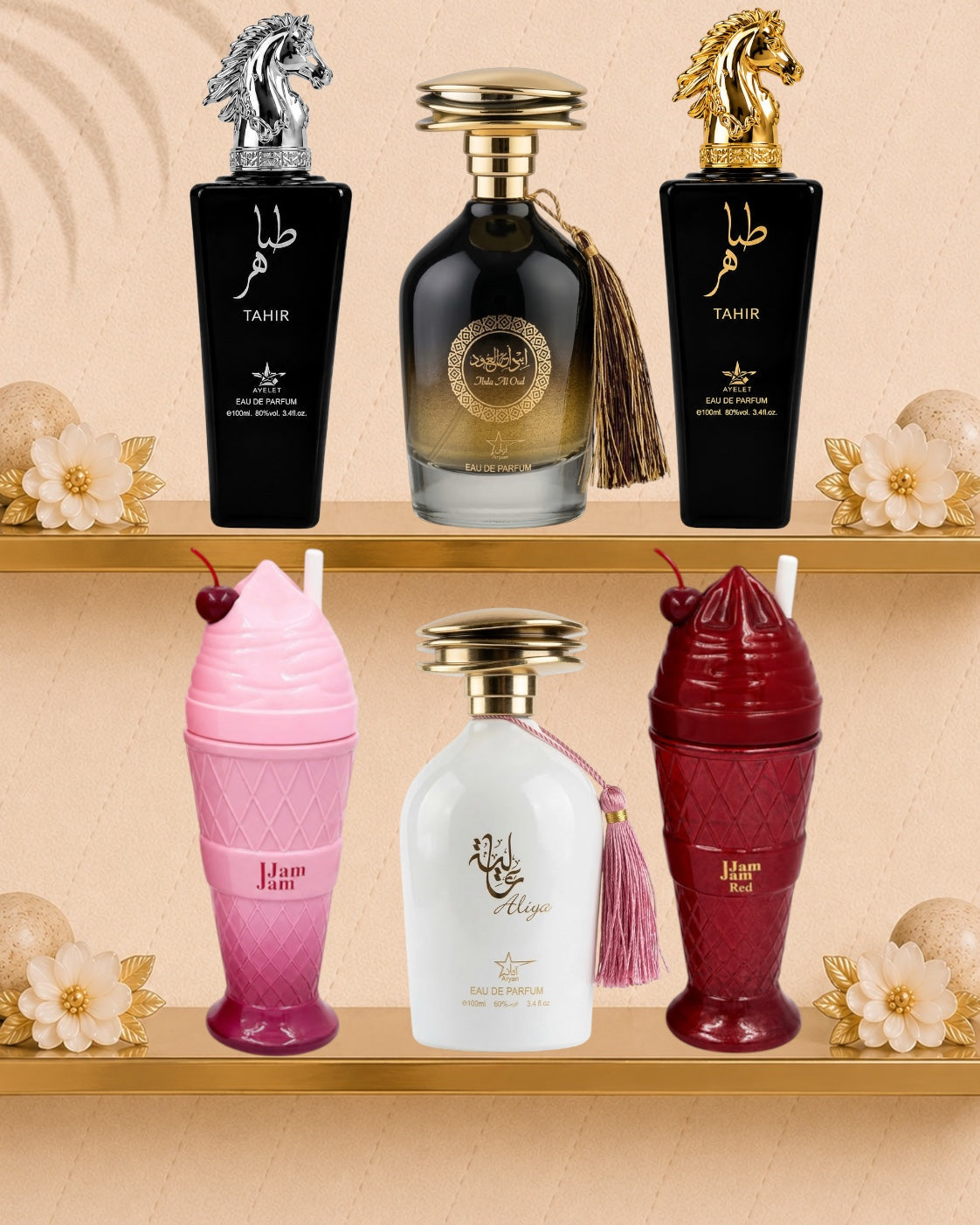 Set 6 Parfumuri Orientale ( 3xDama + 3xBarbat) - Tahir Gold + Jam Jam Pink + Ibda Al Oud + Aliya + Tahir Silver + Jam Jam Red