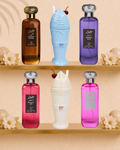 Set 6 Parfumuri Orientale ( 3xDama + 3xBarbat) - Mousuff Brown + Mousuff Blue + Mousuff Red +Mousuff Pink + Jam Jam Azzuro + Jam Jam Bianco