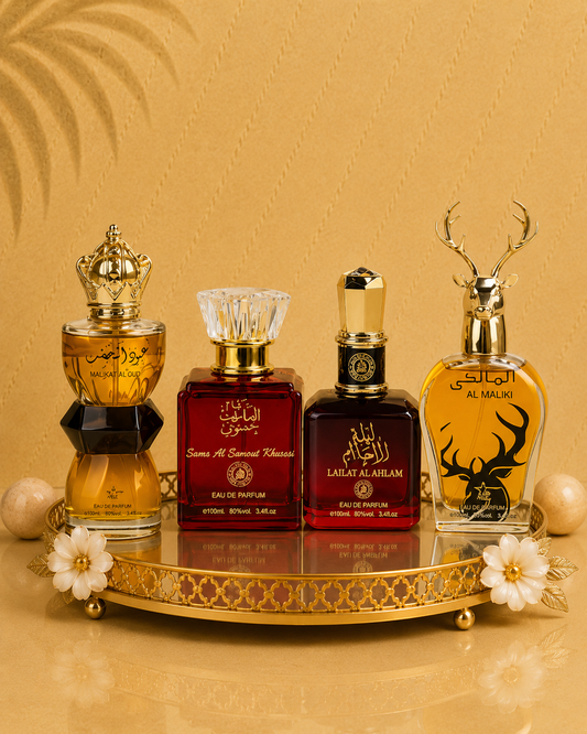 Set 4 Parfumuri Orientale ( 2xDama + 2xBarbat ) - Oud al Khashab + Sama Emarat + Lailat Ahlam + Maliki