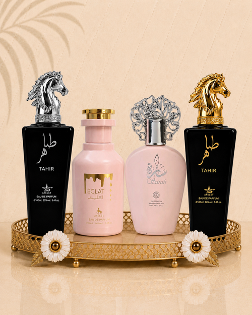 Set 4 Parfumuri Orientale (2x Barbat + 2x Dama) - Tahir Gold + Eclat + Sarah + Tahir Silver