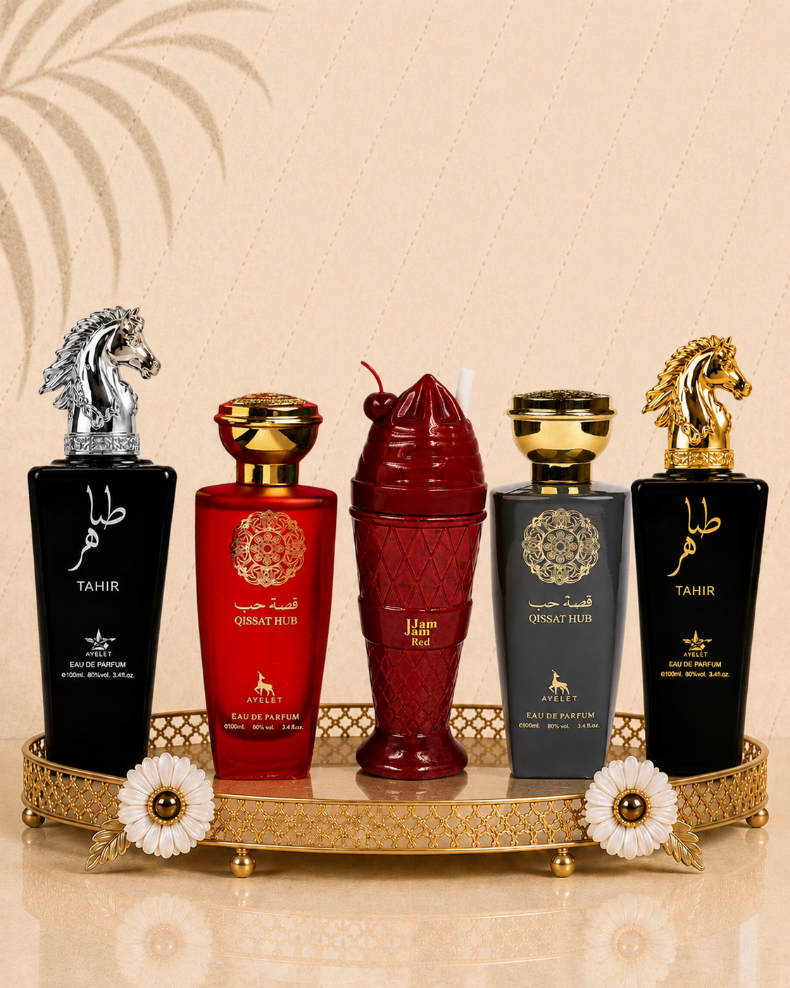 Set 5 Parfumuri Orientale (2xDama + 3xBarbat) - Tahir Gold + Qissat Hub Grey + Qissat Hub + Tahir Silver + Jam Jam Red