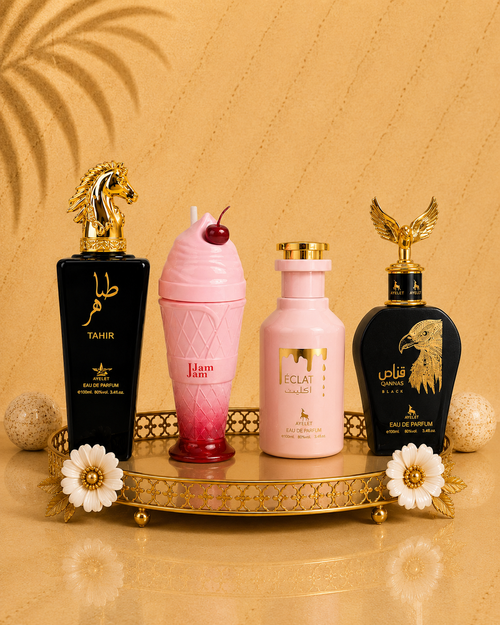 Set 4 Parfumuri Arabesti (2x Barbat + 2x Dama) 100ML - Tahir + Jam Jam + Eclat + Qannas Black