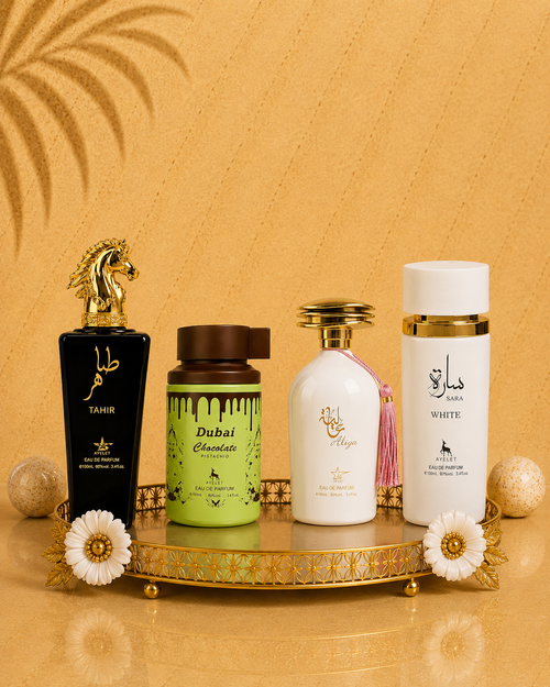 Set 4 Parfumuri Orientale (2x Barbat + 2x Dama) - Tahir + Dubai Choco + Aliya + Sara White