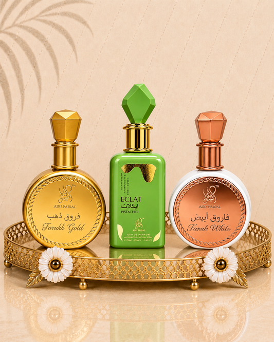 Set 3 Parfumuri Orientale de Dama - Farukh White + Éclat Pistachio + Farukh Gold