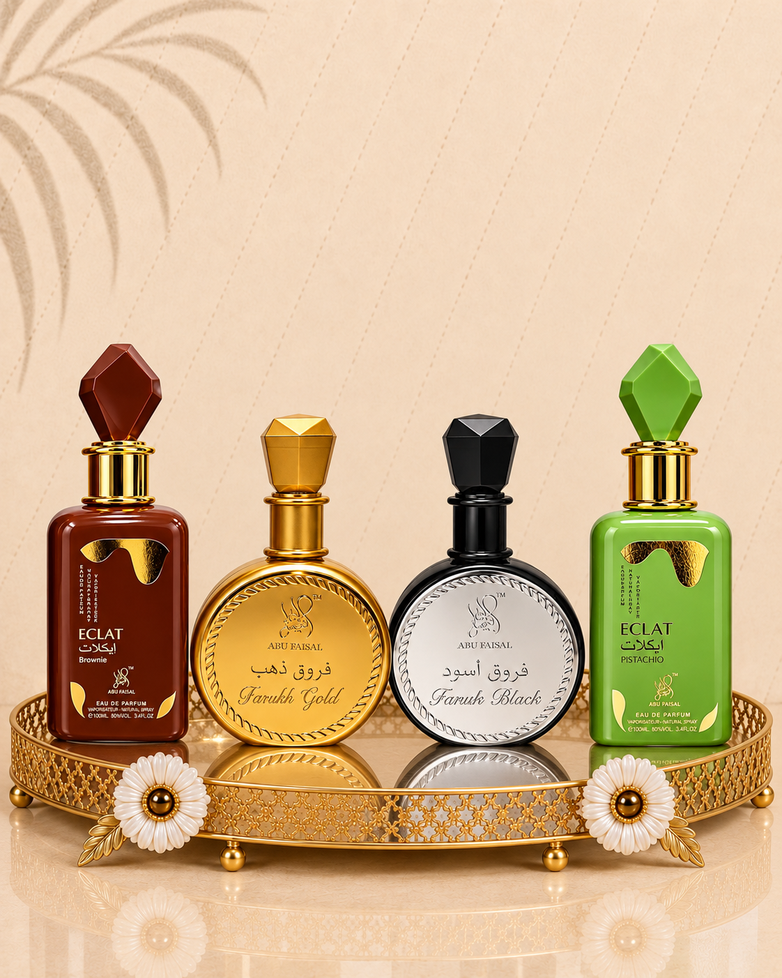 Set 4 Parfumuri Orientale de Dama - Éclat Pistachio + Éclat Brownie + Farukh Gold + Farukh Black