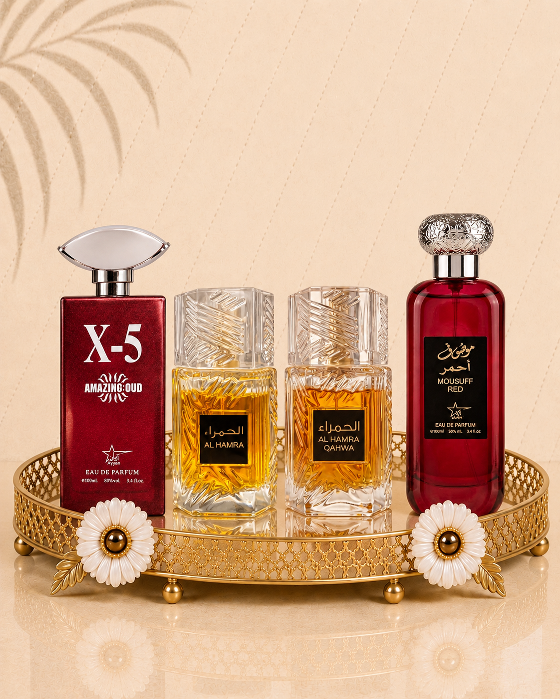 Set 4 Parfumuri Orientale (2x Barbat + 2x Dama) - X5 Amazing Oud + Al Hamra + Al Hamra Qahwa + Mousuff Red
