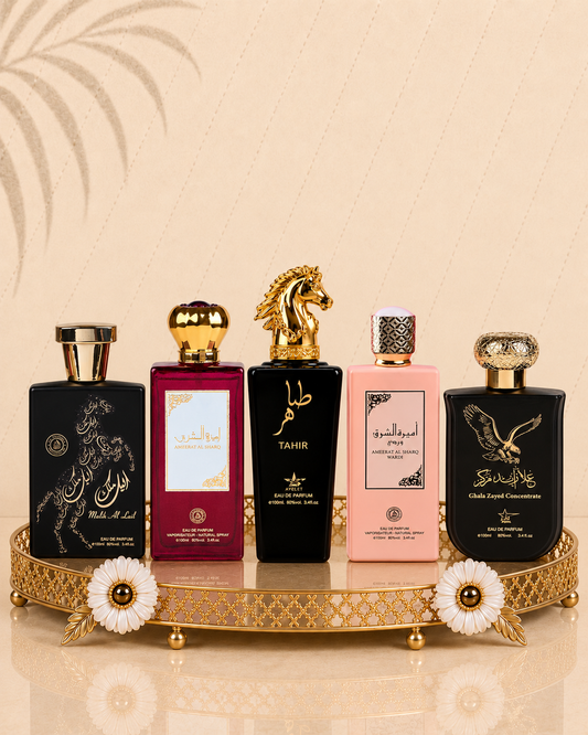 Set 5 Parfumuri Orientale (2xDama + 3xBarbat) - Ameerat Al Sharq + Ameerat Al Sharq Wardi + Tahir Gold + Malik Al Lail + Ghala Zayed Concentrate