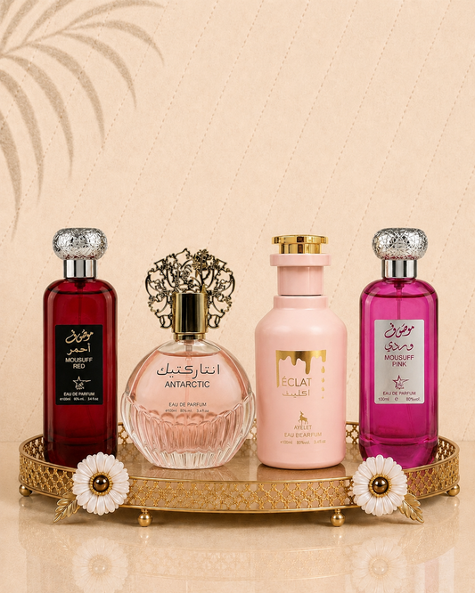 Set 4 Parfumuri Orientale De Dama - Mousuff Red + Eclat + Antartic Pink + Mousuff Pink