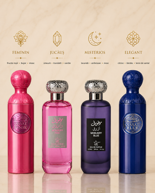 Set 4 Parfumuri Orientale ( 2xDama + 2xBarbat ) - Gissah Pink + Mousuff Pink + Mousuff Blue + Gissah Blue