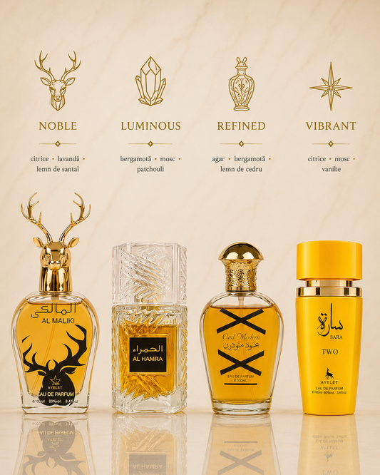 Set 4 Parfumuri Orientale (2xDama + 2xBarbati) - Al Hamra Royal + Oud Modern + Sara Two + Maliki