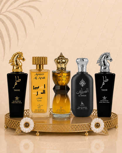 Set 5 Parfumuri Orientale Barbatesti - Tahir Gold + Oud Al Khashab + Tahir Silver + Ameer al Arab Elixir + Al Sayadin