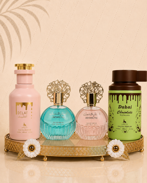 Set 4 Parfumuri Orientale (2x Barbat + 2x Dama) - Eclat + Antarctic Blue + Antarctic Pink + Dubai Choco