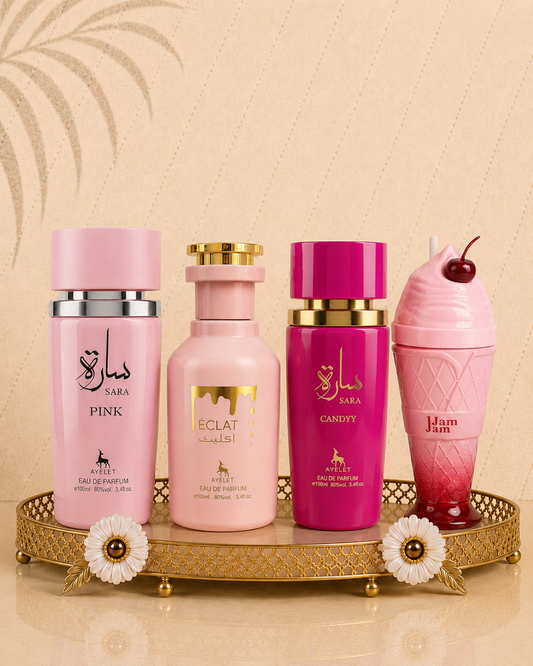 Set 4 Parfumuri Orientale de Dama - Sara Pink + Jam Jam + Eclat + Sara Candy