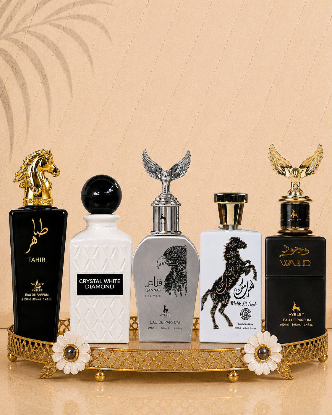Set 5 Parfumuri Orientale Barbatesti - Qannas Silver + Malik al Arab + Tahir + Crystal White Diamonds + Wajud