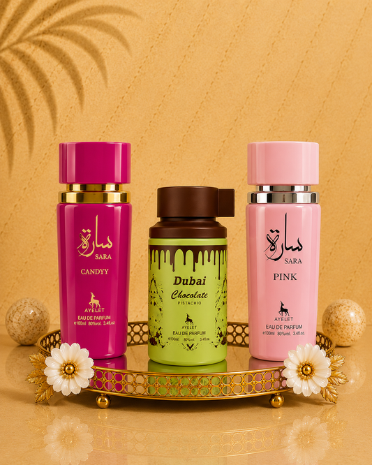 Set 3 Parfumuri Orientale de Dama - Sara Candy + Dubai Choco + Sara Pink