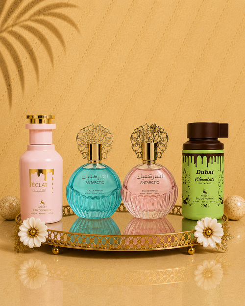 Set 4 Parfumuri Arabesti (2x Barbat + 2x Dama) 100ML - Eclat + Antarctic Blue + Antarctic Pink + Dubai Choco