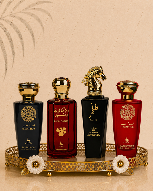 Set 4 Parfumuri Orientale (2xDama + 2xBarbat) - Qissat Hub Red + Qissat Hub Gray + Tahir + Ser al Abdiah