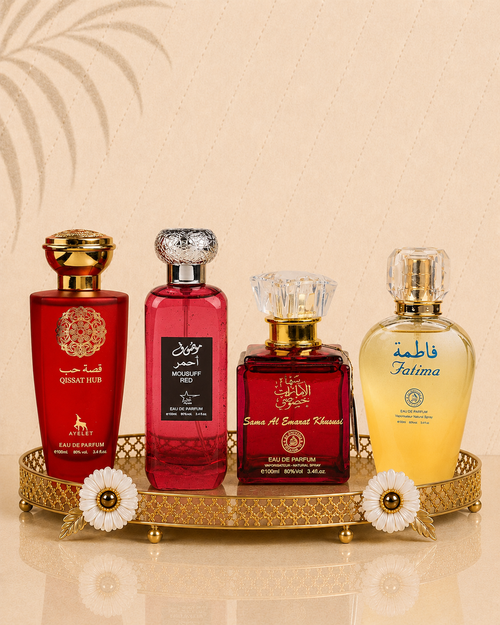 Set 4 Parfumuri Orientale de Dama - Qissat Hub Red + Mousuff Red + Sama Al Emarat + Fatima