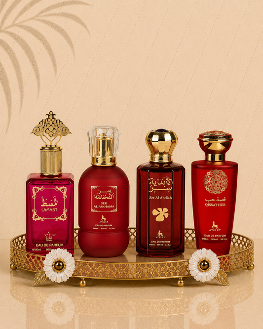 Set 4 Parfumuri Orientale De Dama - Lamast + Ser Al Fakhama + Ser Al Abdiah +Qissat Hub Red