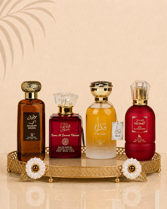 Set 4 Parfumuri Orientale ( 2xDama + 2xBarbat) - Mousuff Brown + Sama Al Emarat + Fikrah+ Ser Al Fakhama