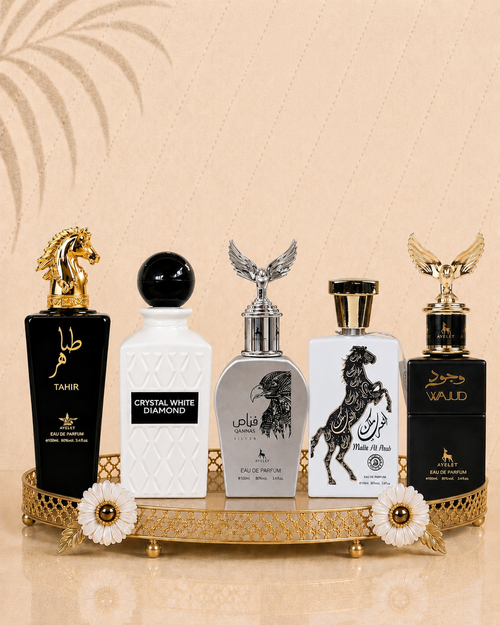 Set 5 Parfumuri Orientale Barbatesti - Qannas Silver + Malik al Arab + Tahir + Crystal White Diamonds + Wajud