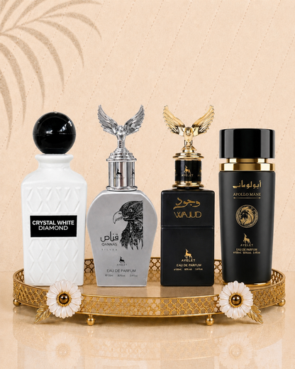 Set 4 Parfumuri Orientale Barbatesti - Crystal White + Wajud + Qannas Silver + Apollo Black