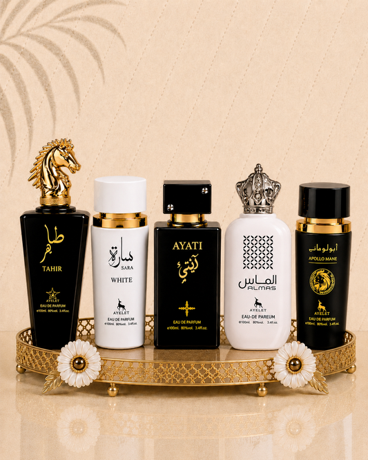 Set 5 Parfumuri Orientale ( 2xDama + 3xBarbat) - Tahir + Sara White + Apollo Black + Almas + Ayati Black