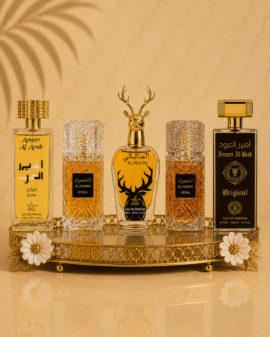 Set 5 Parfumuri Orientale De Barbati - Ameer Arab Elixir + Al Hamra Royal + Maliki + Al Hamra Qahwa + Ameer Oud Original