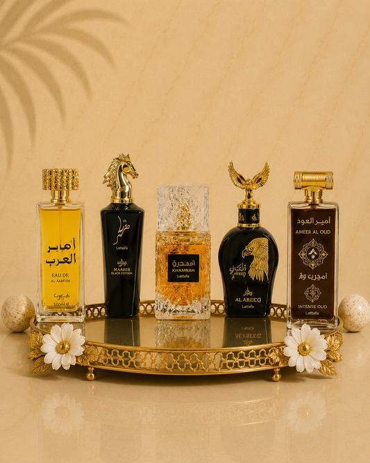 Set 5 Parfumuri Orientale De Barbati - Ameer Arab Elixir + Tahir + Qannas Black + Ameer Oud Original + Al Hamra Royal