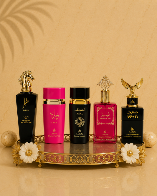 Set 5 Parfumuri Orientale ( 2xDama + 3xBarbat) - Lamast + Sara Candy + Apollo Black + Tahir + Wajud